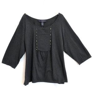 New Denim 24/7 Black Tunic Top Pleated Stud Front 3/4 Sleeves Cotton Blend